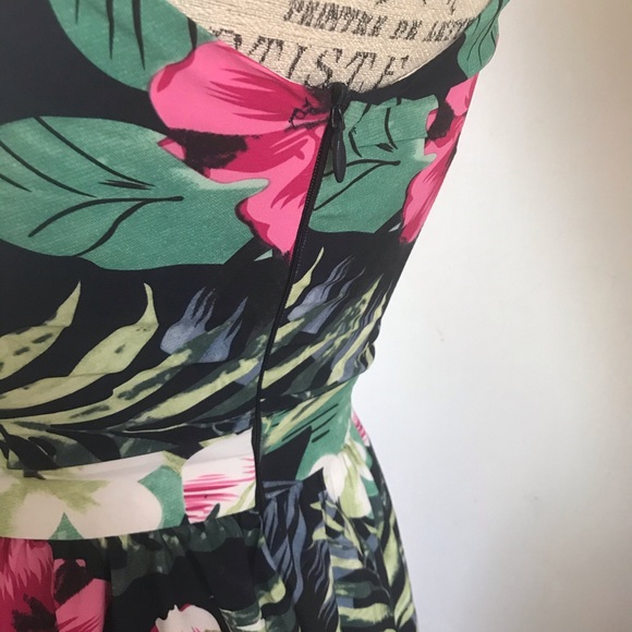 KLING Tropical Print Maxi Dress with Cut Out Detail in Navy Pink and Green - Picture 10 of 11